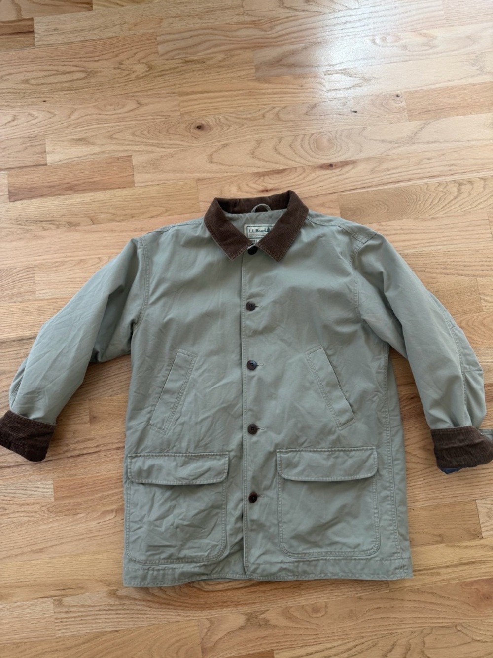 L.L. Bean Men's Tan Field Jacket with Brown corduroy Collar -Large - Picture 11 of 11